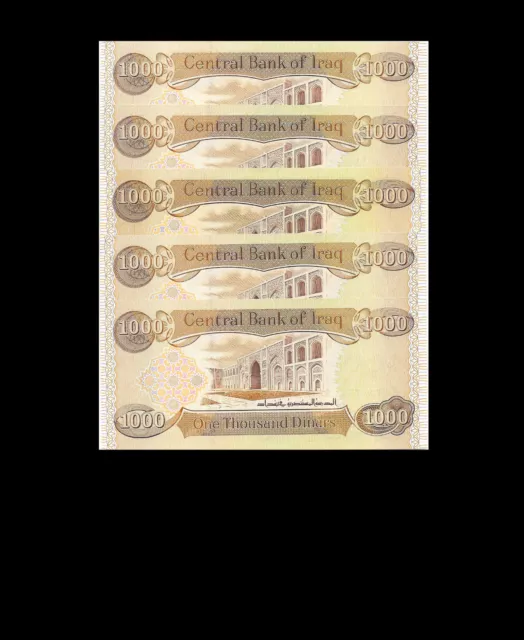 Iraqi Dinar 5000 Iraq  5 X 1000  New  Uncirculated Set Of 5 From A Bundle 3