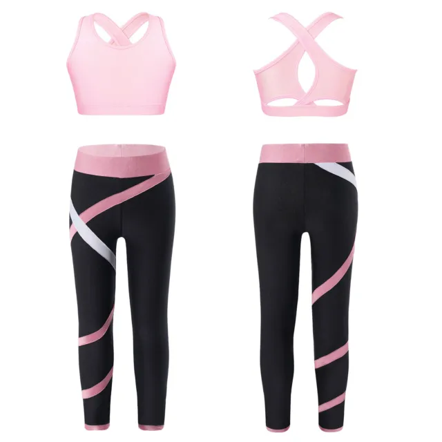 Kids Girls Sport Gym Dance Outfits Tanks Crop Top with Leggings Tracksuit Set