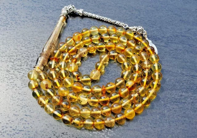 99 Natur Amber Bernstein Gebetskette Tesbih 2 Insekten Insect Prayer Beads Tkt-1