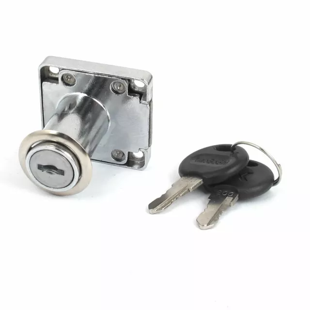 Household Silver Tone Metallic Furniture Desk Drawer Lock Replacement w Keys