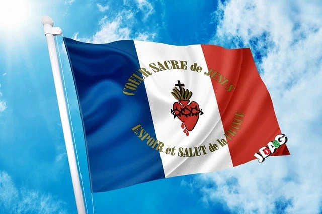DRAPEAU COEUR SACRE DE JESUS ESPOIR ET SALUT DE LA FRANCE 90 x 150 cm