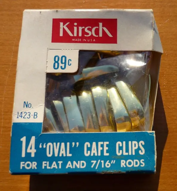 (14) Vintage Kirsch Brass 5/8" Clip-On Oval Cafe Curtain Rings Drapery Oblong