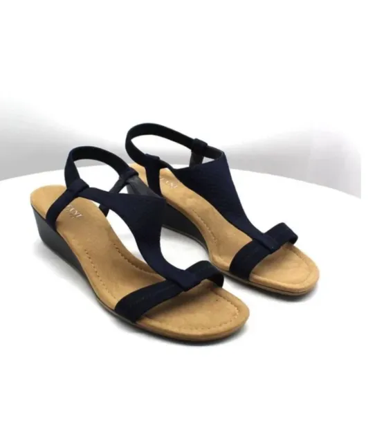 ALFANI Step N Flex Vacanzaa Wedge Sandals Black Lizard Shoe Size 6.5