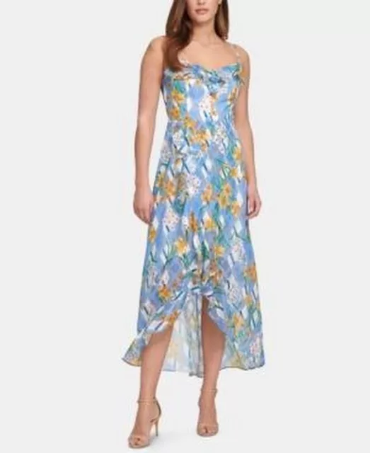 Kensie Women's Maxi Floral Ruffled Trim Dress