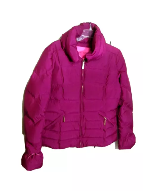 Betsey Johnson Fuschia Down Puffer Coat Jacket Sz Lge Womens Full Zip