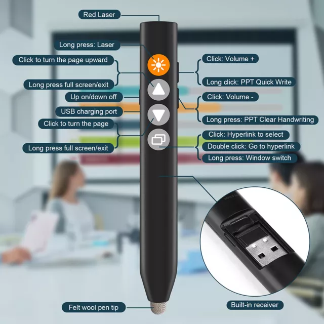 Wireless Remote USB PowerPoint PPT Presenter Laser Pointer Pen Presentation