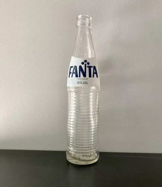 Vintage FANTA Coca Cola Co 10 oz. Clear Ribbed Glass Soda Pop Bottle White Label