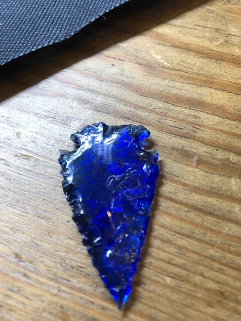 Cobalt Glass Flint knappied Arrowhead 1 1/2 X  .75 inches