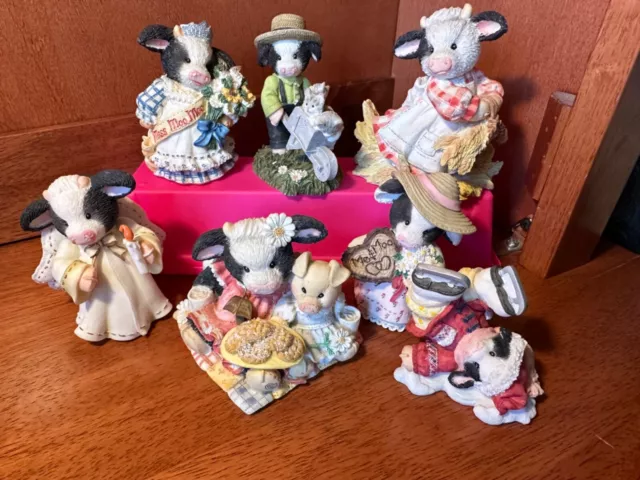 Enesco Mary's Moo Moos Cow Figurines Lot of 7 Collectibles Retired 1993-1999