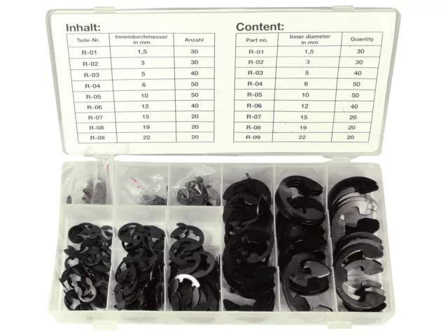 300-tlg. E-Sicherungsring Sortiment 1,5 - 22 mm Sprengring Seegering Satz