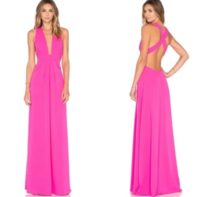Jill Stuart Plunging Deep V Neck Dress Gown Size 10 Pink