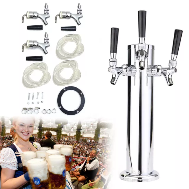 Draft Beer Tower 3 Tap Triple Faucet Beer Dispenser Stainless Steel Homebrew Bar