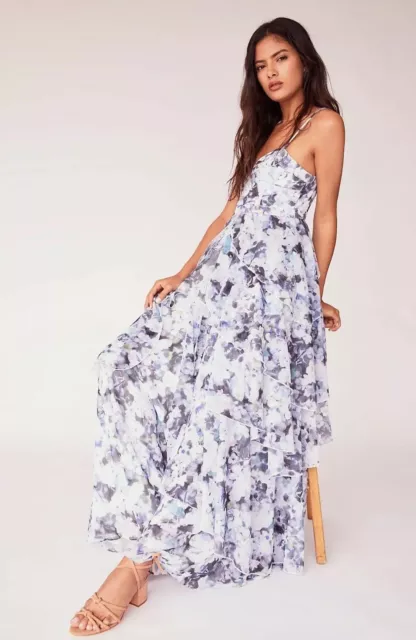Free People Fame x Partners The Catherine Maxi Floral Tiered Dress Size 8