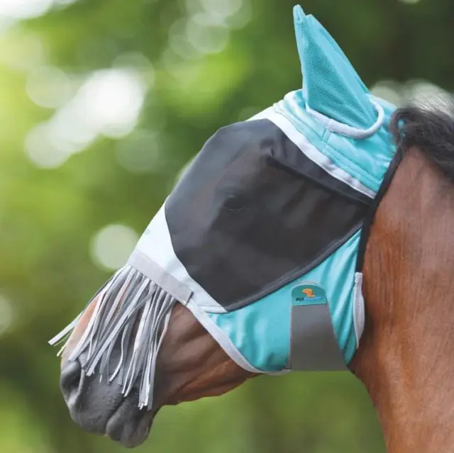 Shires FlyGuard Pro Deluxe Fly Mask with Nose Fringe - Green