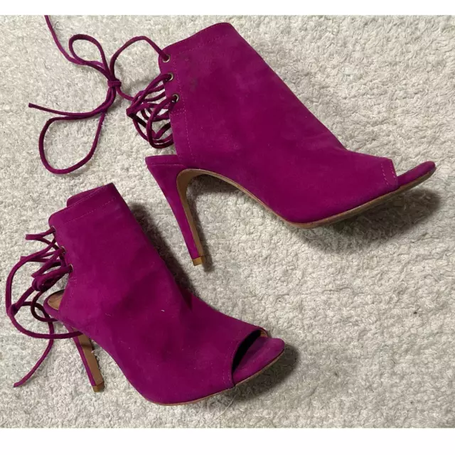 Joie Womens US 7 EU 37 Lexington Peep Toe Bootie Magenta Plum Barbie Heels Suede