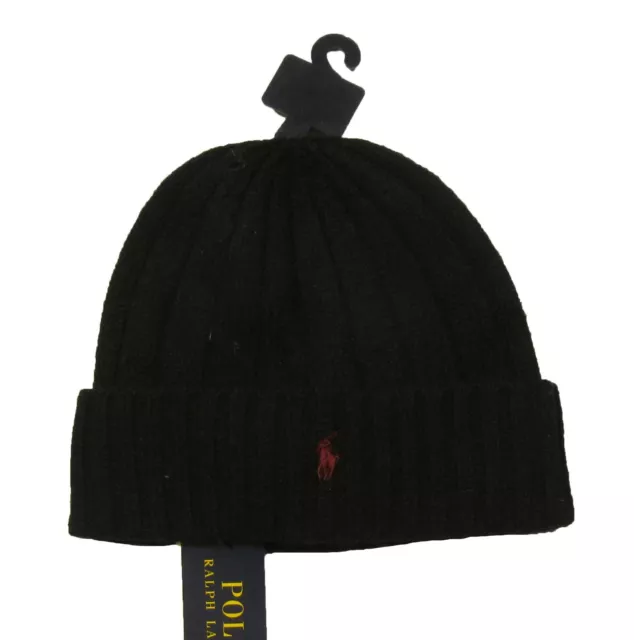 Polo Ralph Lauren Men's Black Wool Blend Ribbed Cuff Beanie