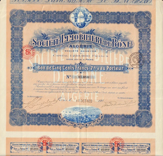 ALGERIA REAL ESTATE : Societe Immobiliere de Bone dd 1922