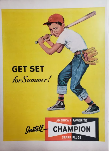 Champion Spark Plug Print Ad Vintage 1952 Ephemera Wall Art Decor Baseball