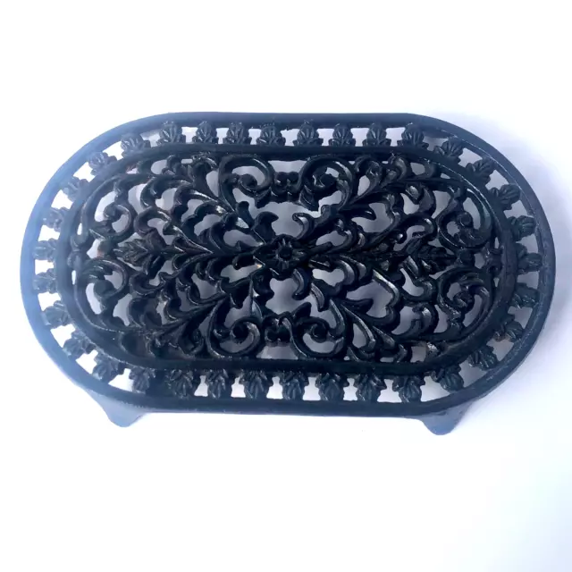 Supporto per treppietta vintage smalto nero ghisa ovale 22,5 cm x 13,5 cm