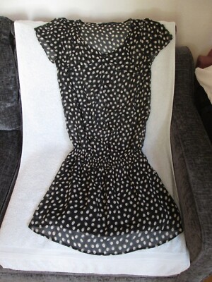 ZARA Basic Black & White Polka Dot Semi Sheer Dress Medium