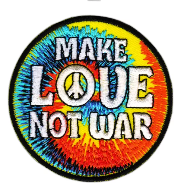 an77★Make Love Not War Aufnäher PEACE Bügelbild Patch Regenbogen 7,4 x 7,4 cm