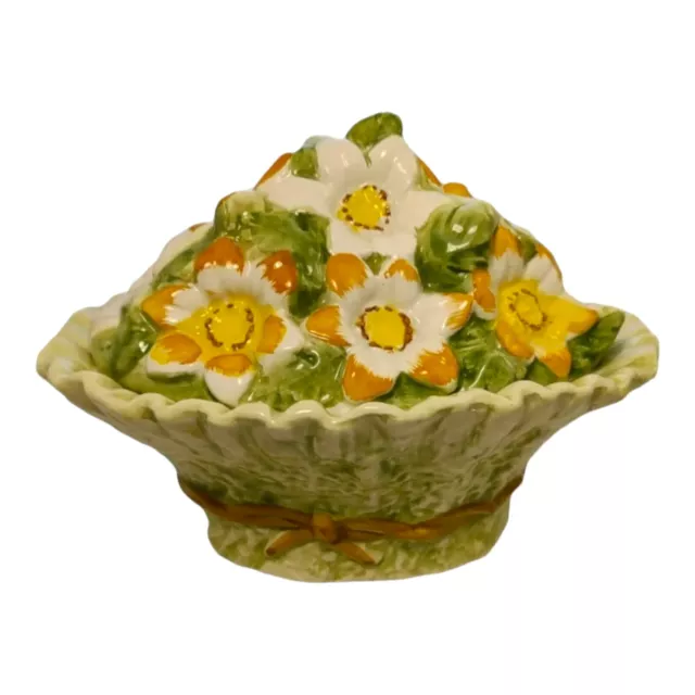 Vintage San Marco Pottery Majolica Glaze Covered Flower Basket Dish ITALY MCM