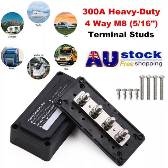 HEAVY DUTY 4X M8 48V 300A Studs Bus Bar Power Distribution Box Terminal  Block $48.99 - PicClick AU