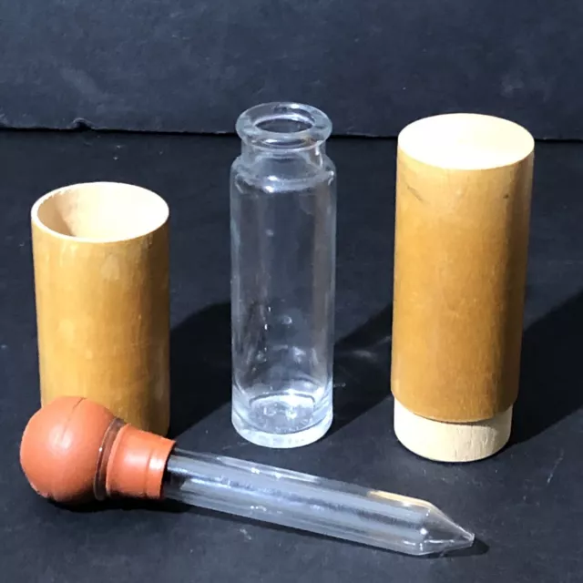 Vintage Asepto Glass/Rubber Bulb Syringe Wooden Case Paperwork NOS