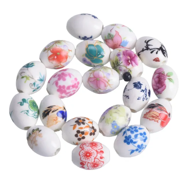 10 Stück Blume Muster Oval Form 10x15mm 12x18mm Keramik Porzellan Lose Perlen