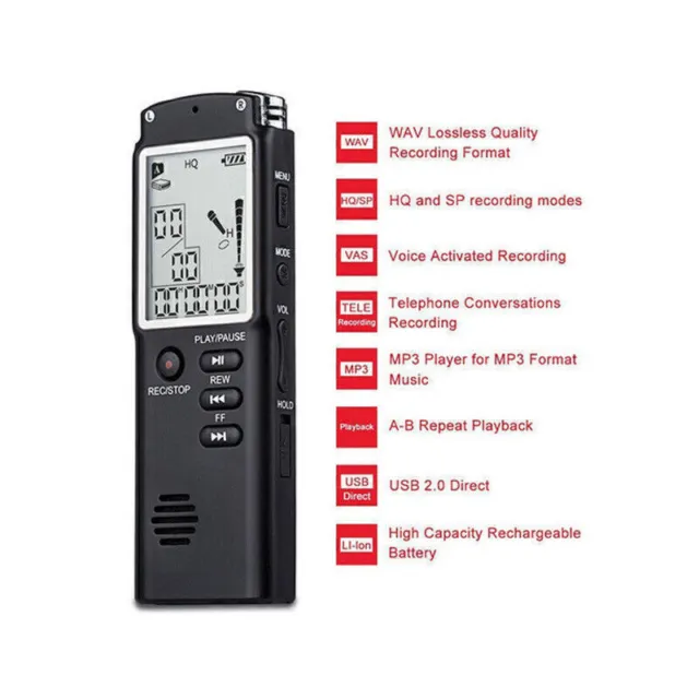 Rechargeable Digital Audio Sound Voice Recording Recorder Dictaphone MP3 Player