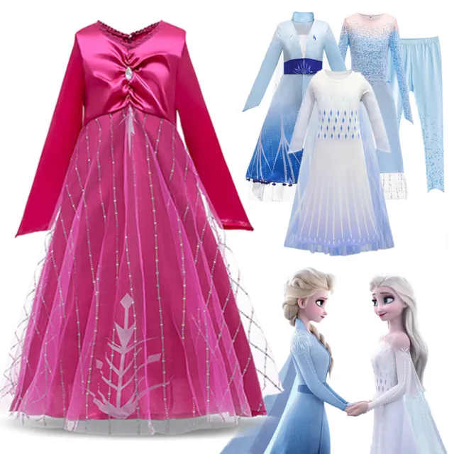 Girls Frozen 2 Queen Elsa Fancy Dress Up Party Cosplay Costume Outfit Birthday