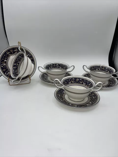 Wedgwood Bone China Florentine - Dark Blue Cream Soup Sets - Set of 4 W1956 2