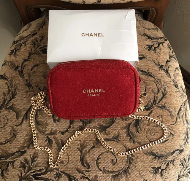 NEW CHANEL BEAUTE Red Makeup Cosmetic bag Pouch W /Gold Chain Strap  Crossbody £ - PicClick UK