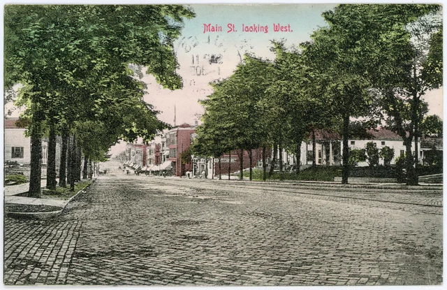 Antique 1909 Postcard Storefronts Brick-Paved Main Street Looking West Niles MI