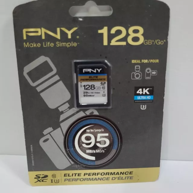 PNY Elite Performance 128 GB High Speed SDXC SDHC Class 10 U3 95 MB/Sec SD Card