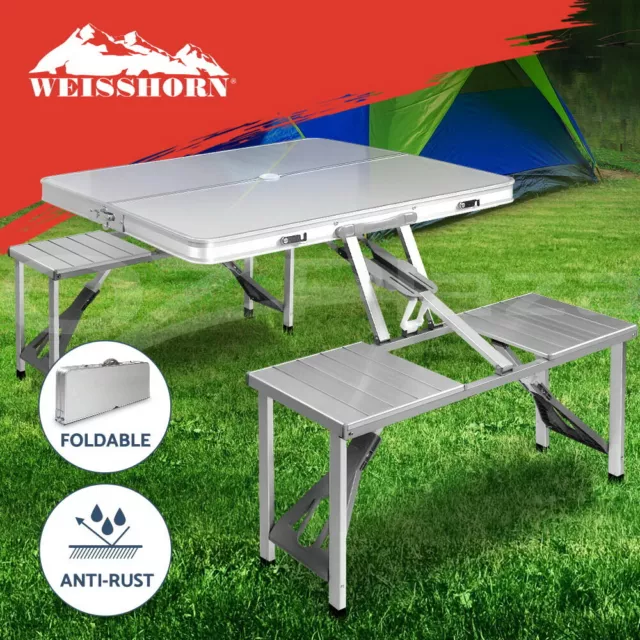 Weisshorn Aluminium Camping Table with Chairs Foldable Picnic Garden Bench