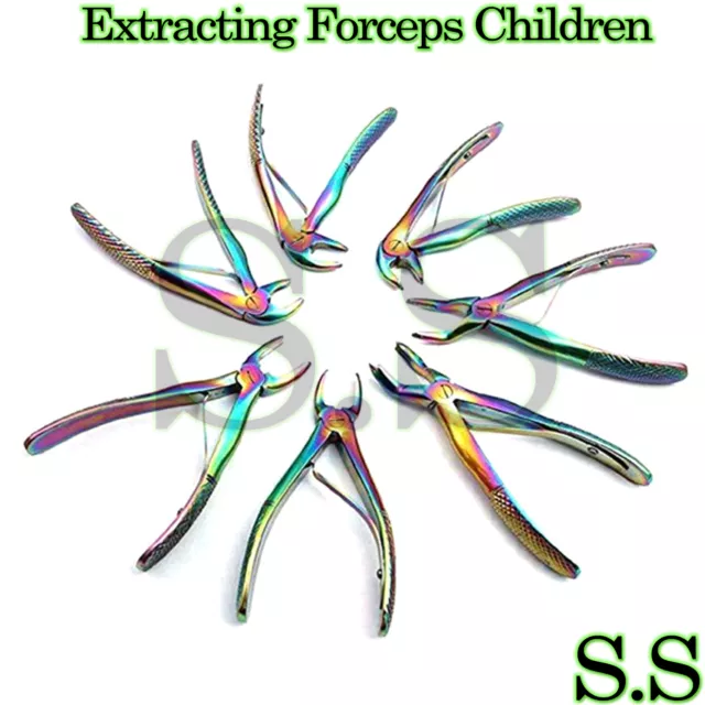 New Pedo Extracting Forceps 7 pcs Kelin Set Dental Instruments Children-Rainbow