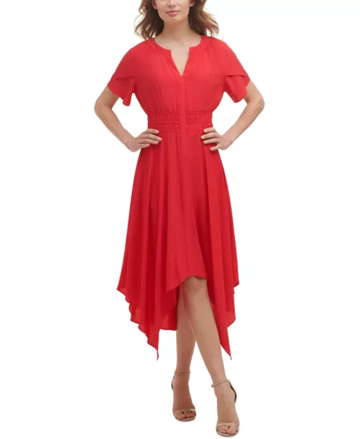 Kensie Women's Handkerchief Hem Midi Dress Red Size 10