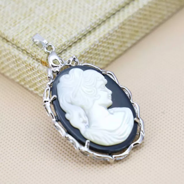 Special Gift Natural Carved Cameo Shell Gemstone Silver Necklace Pendants New