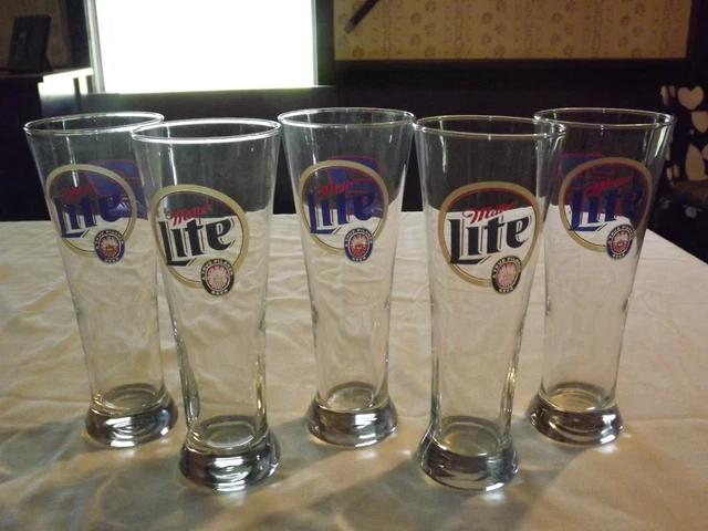 Vintage 5 Miller Lite A True Pilsner Beer Glasses 3 Are Nascar Andy Wallace # 2