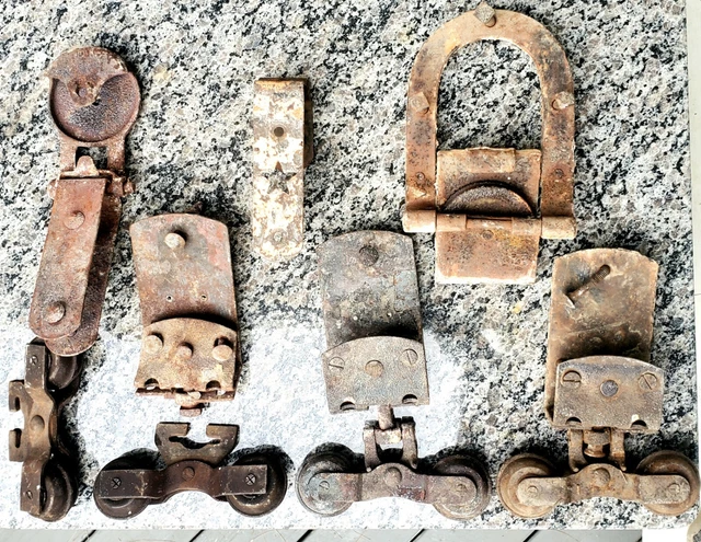 Lot Of Antique Cannonball Barn Door Rollers Hangers Brackets