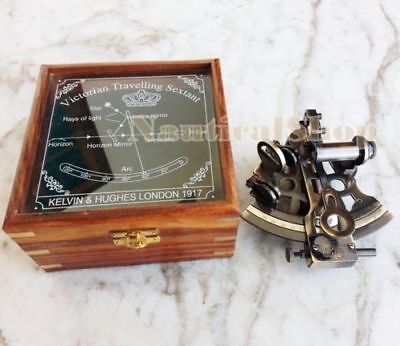 Nautical Brass Working Maritime Sextant 4'' With Wooden Box Decor Item Gift