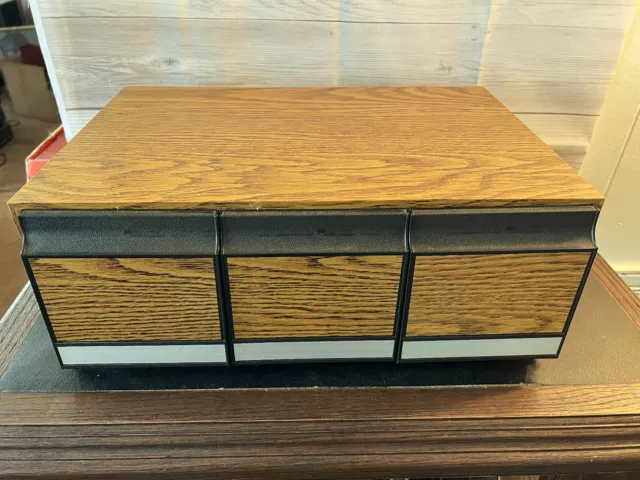VTG 60 CD Holder Media Storage Cabinet Case Faux Wood Grain 3 Drawer Organizer