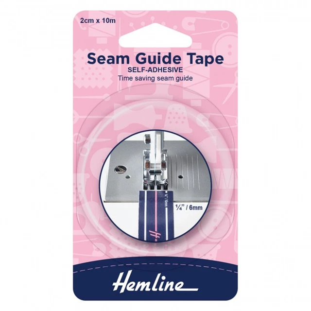 Cinta guía de costura Hemline, autoadhesiva, 10m x 2 cm, coser triángulos medio cuadrados