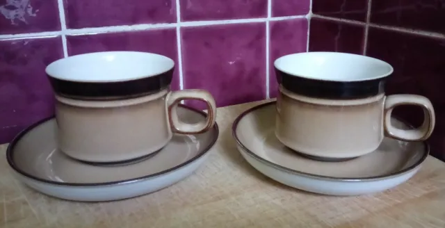 2 x Vintage Denby Stoneware - Country Cuisine - Tea / Coffee Cups and Saucers