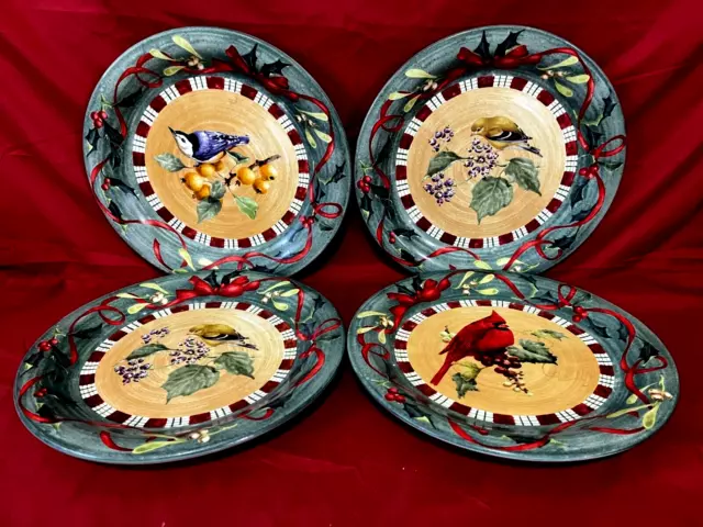 Lenox Winter Greetings Everyday Christmas Set Of 4 Birds Dinner Plates 10 1/2"