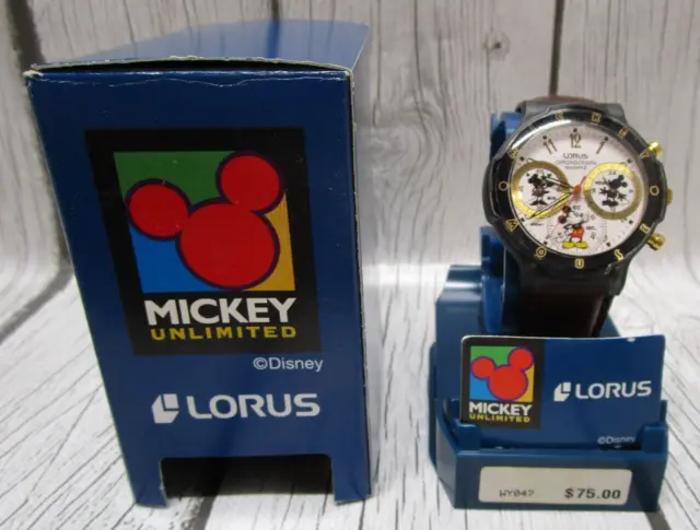 Vintage Mickey Unlimited Lorus Watch Leather Band NEW in Box with Manual