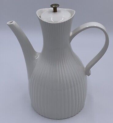 Ernest Sohn For Hall Pottery Coffee Carafe White Ribbed Mid Century Modern MCM