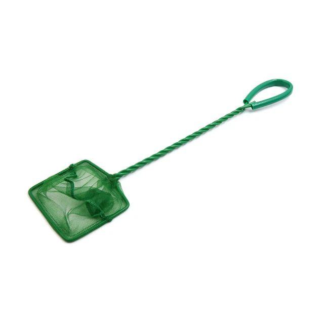 3" Width Green Plastic Coated Handle Betta Aquarium Pond Fish Shrimp Landing Net