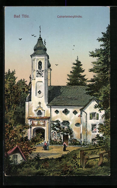 Künstler-AK Bad Tölz, Die Calvarienbergkirche
